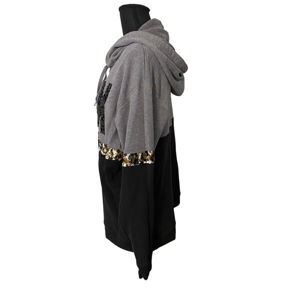 Victoria’s Secret PINK Sequin Leopard Colorblock Hoodie Sweatshirt Med Bling - Picture 3 of 9